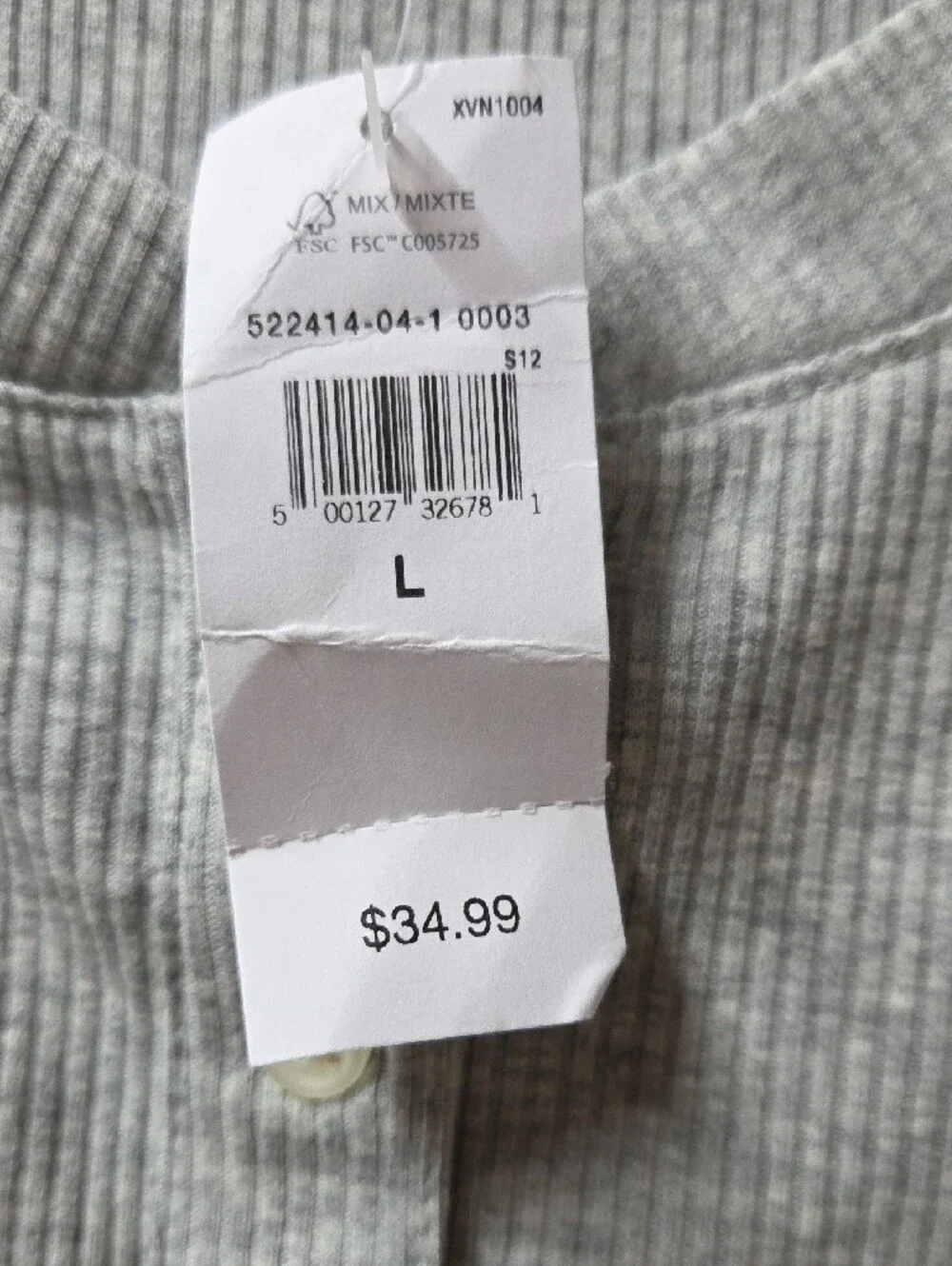 GAP Long Sleeve Ribbed Henley - Light Gray
